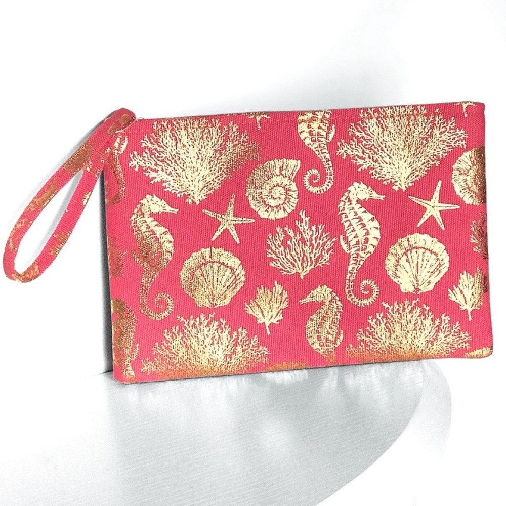 SEA LIFE CORAL PINK & METALLIC GOLD FOIL CLUTCH WRISTLET